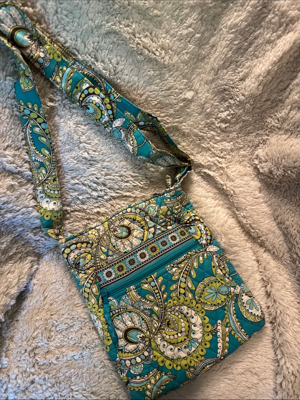 Vera Bradley Teal Paisley Crossbody Bag with Lime Accents